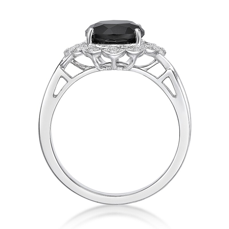 Main Image 3 of 8.0mm Onyx and White Topaz Marquise Frame Twist Shank Ring in Sterling Silver
