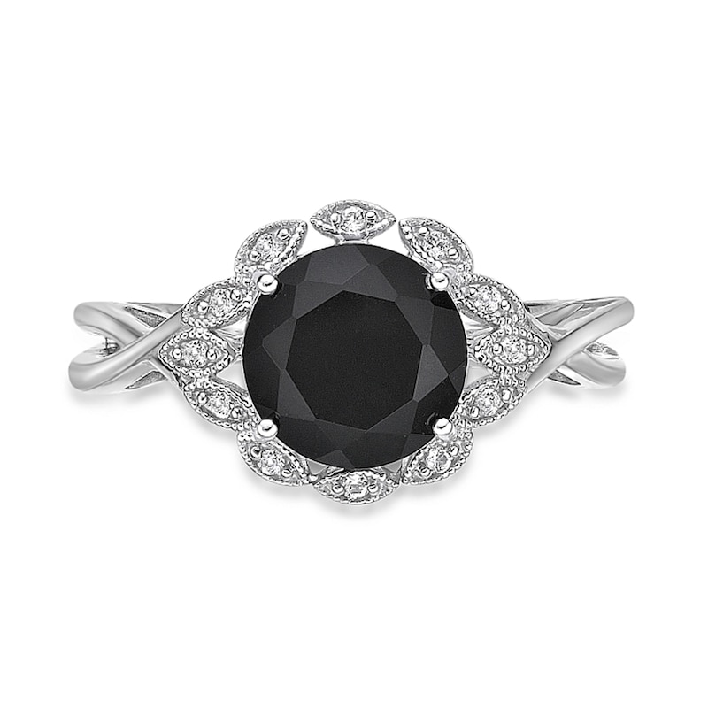 Main Image 4 of 8.0mm Onyx and White Topaz Marquise Frame Twist Shank Ring in Sterling Silver
