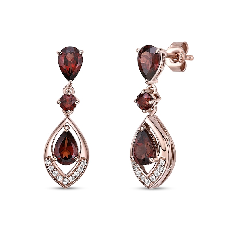 Main Image 1 of Pear-Shaped Garnet and White Topaz Frame Drop Earrings in Sterling Silver with 18K Rose Gold Plate