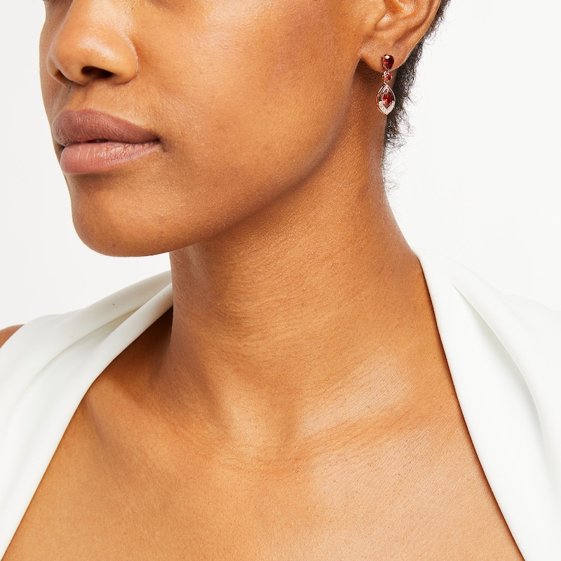 Main Image 2 of Pear-Shaped Garnet and White Topaz Frame Drop Earrings in Sterling Silver with 18K Rose Gold Plate