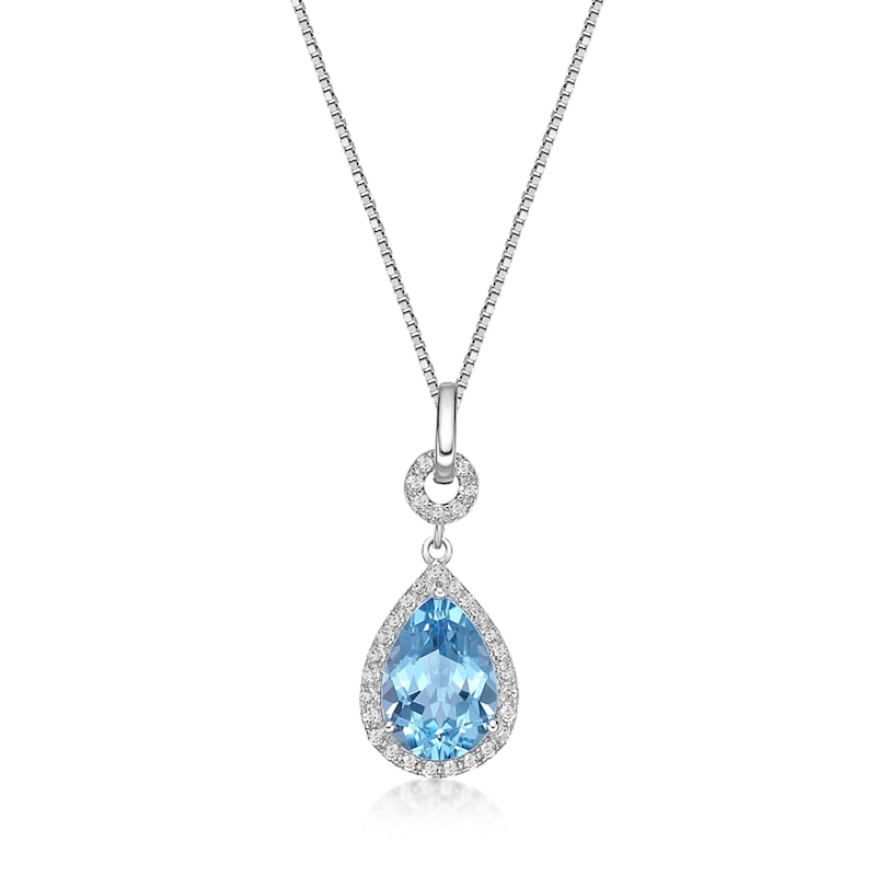 Pear-Shaped Swiss Blue and White Topaz Frame Pendant in Sterling Silver