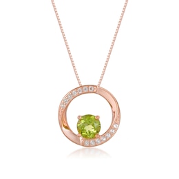 5.0mm Peridot and White Topaz Open Circle Frame Pendant in Sterling Silver with 18K Rose Gold Plate