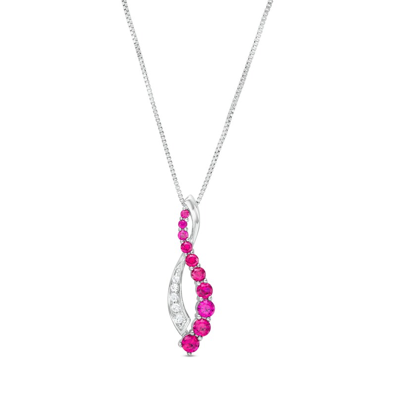 Main Image 1 of Lab-Created Ruby and White Lab-Created Sapphire Graduated Twist Pendant in Sterling Silver