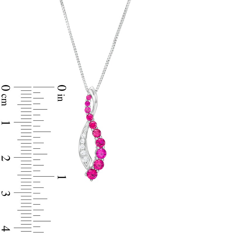 Main Image 2 of Lab-Created Ruby and White Lab-Created Sapphire Graduated Twist Pendant in Sterling Silver