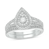 Thumbnail Image 1 of 1/3 CT. T.W. Pear-Shaped Multi-Diamond Double Frame Vintage-Style Bridal Set in Sterling Silver