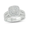 Thumbnail Image 1 of 1/3 CT. T.W. Cushion-Shaped Multi-Diamond Double Frame Split Shank Bridal Set in Sterling Silver