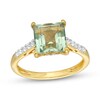 Thumbnail Image 1 of 8.0mm Princess-Cut Green Quartz and White Lab-Created Sapphire Ring in Sterling Silver with 14K Gold Plate - Size 7