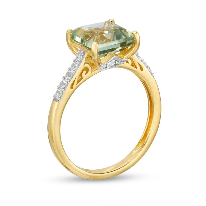 Main Image 2 of 8.0mm Princess-Cut Green Quartz and White Lab-Created Sapphire Ring in Sterling Silver with 14K Gold Plate - Size 7