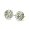 Thumbnail Image 1 of 7.0mm Green Quartz and White Lab-Created Sapphire Floral Frame Stud Earrings in Sterling Silver with 14K Gold Plate