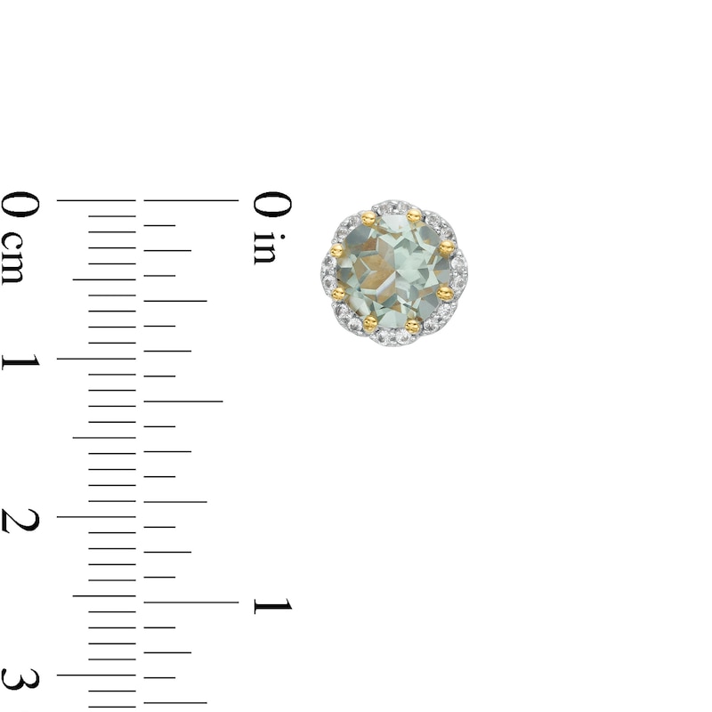 Main Image 2 of 7.0mm Green Quartz and White Lab-Created Sapphire Floral Frame Stud Earrings in Sterling Silver with 14K Gold Plate