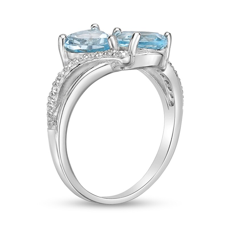Main Image 3 of Double Pear-Shaped Sky Blue and White Topaz Bypass Split Shank Ring in Sterling Silver