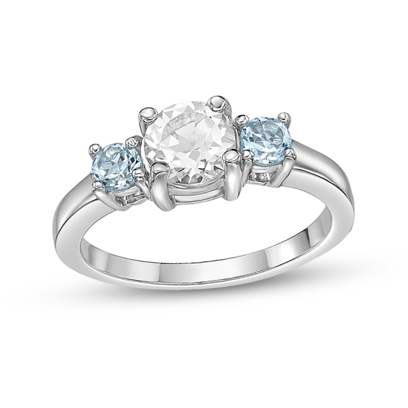 Main Image 1 of 6.0mm White and Sky Blue Topaz Three Stone Ring in Sterling Silver