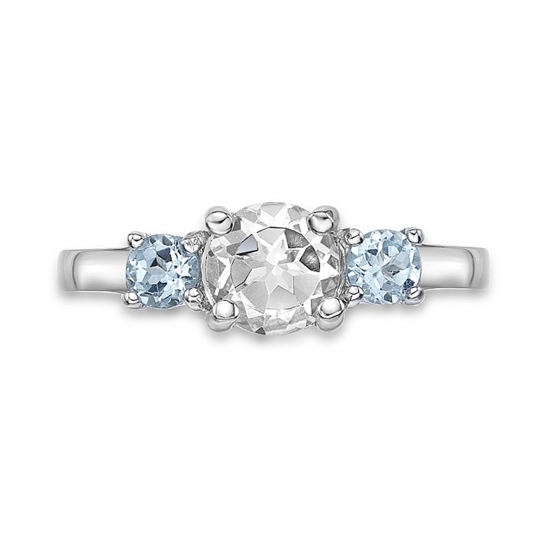 Main Image 4 of 6.0mm White and Sky Blue Topaz Three Stone Ring in Sterling Silver