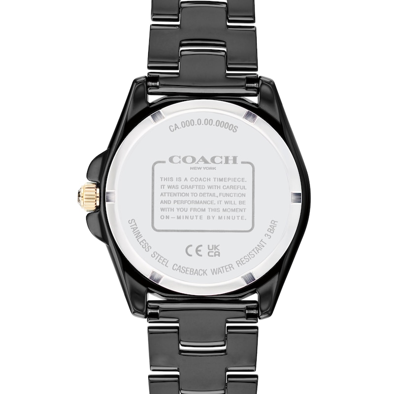 Ladies' Coach Greyson Multi-Color Crystal Accent Rainbow Bezel Black Ceramic Watch with Black Dial (Model: 14504018)