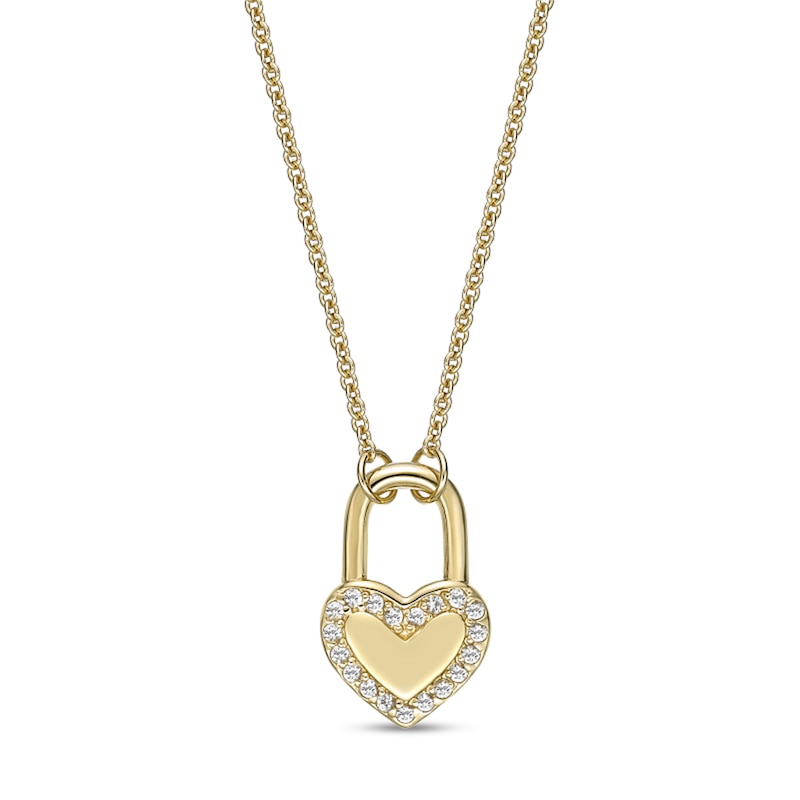 Main Image 1 of White Topaz Frame Heart Lock Necklace in Sterling Silver with 18K Gold Plate