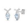 Thumbnail Image 1 of Pear-Shaped Aquamarine and 1/20 CT. T.W. Diamond "X" Stud Earrings in 10K White Gold