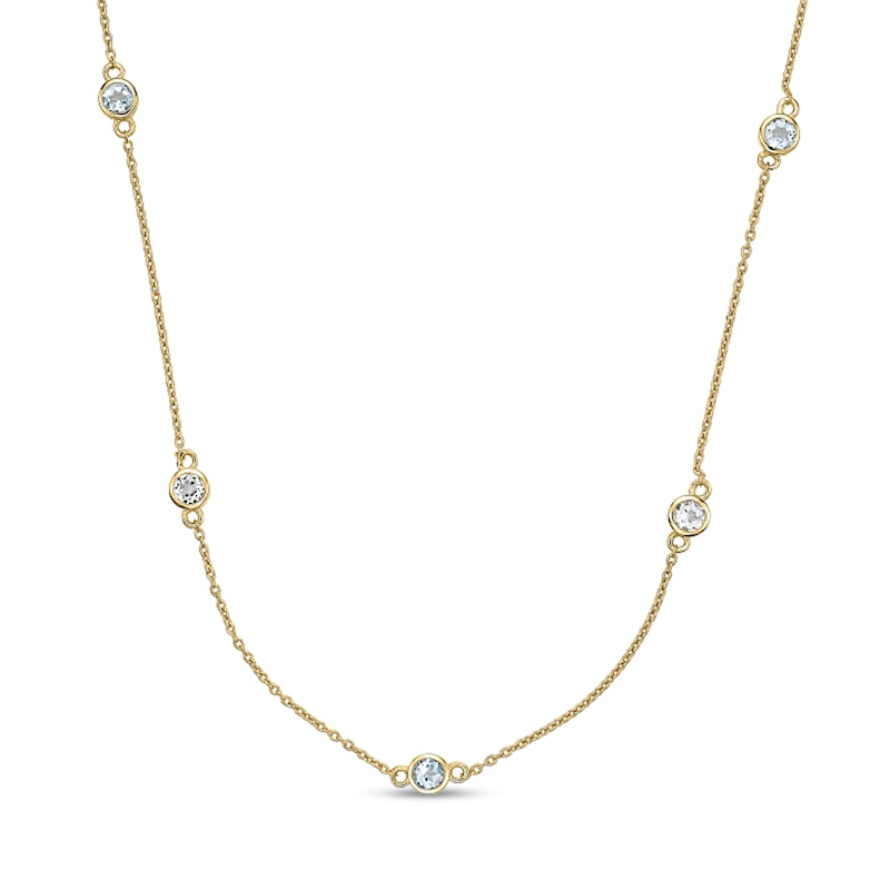 Main Image 1 of 3.5mm Sky Blue and White Topaz Alternating Station Necklace in Sterling Silver with 18K Gold Plate