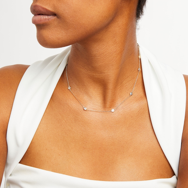 Main Image 2 of 3.5mm Sky Blue and White Topaz Alternating Station Necklace in Sterling Silver with 18K Gold Plate