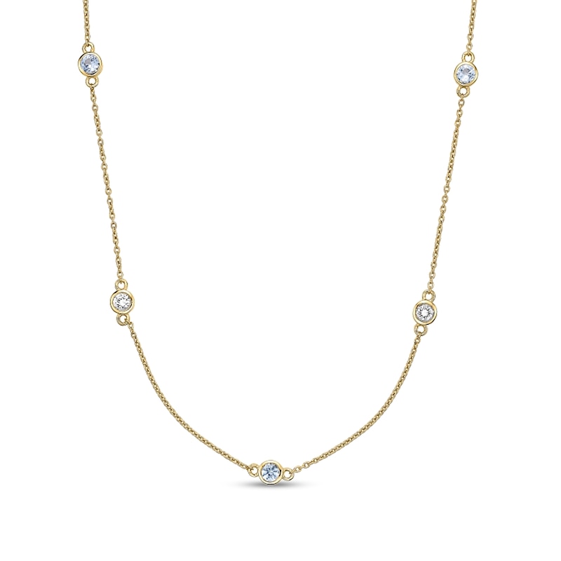 Main Image 1 of Simulated Aquamarine and White Lab-Created Sapphire Station Necklace in Sterling Silver with 18K Gold Plate