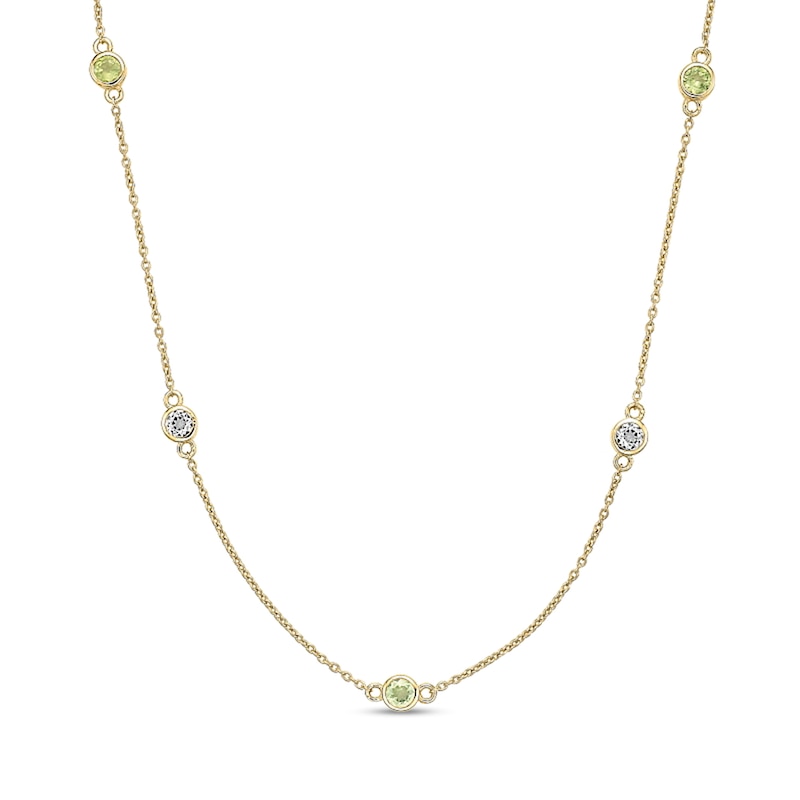 3.5mm Peridot and White Topaz Alternating Station Necklace in Sterling Silver with 18K Gold Plate