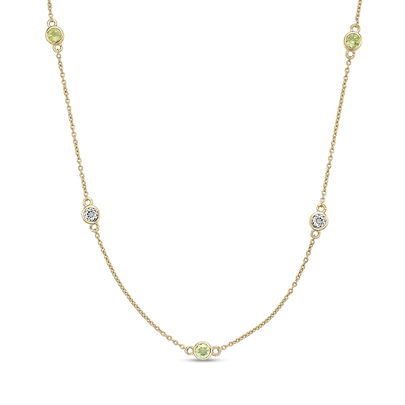 Main Image 1 of 3.5mm Peridot and White Topaz Alternating Station Necklace in Sterling Silver with 18K Gold Plate