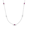 Thumbnail Image 1 of Oval Lab-Created Ruby and White Lab-Created Sapphire Alternating Station Necklace in Sterling Silver
