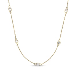 Oval and Round White Topaz Alternating Station Necklace in Sterling Silver with 18K Gold Plate