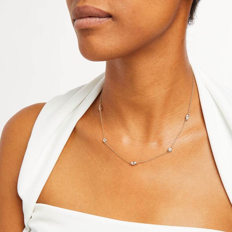 Main Image 2 of Oval and Round White Topaz Alternating Station Necklace in Sterling Silver with 18K Gold Plate