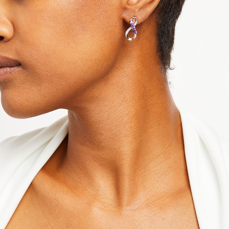Main Image 2 of Oval Amethyst Beaded Infinity Drop Earrings in Sterling Silver with 18K Rose Gold Plate