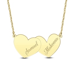 Couple's Engravable Tilted Double Heart Overlay Necklace (2 Lines)
