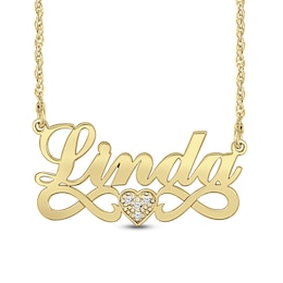 Diamond Accent Heart with Infinity Loop Scroll Script Name Necklace (1 Line)