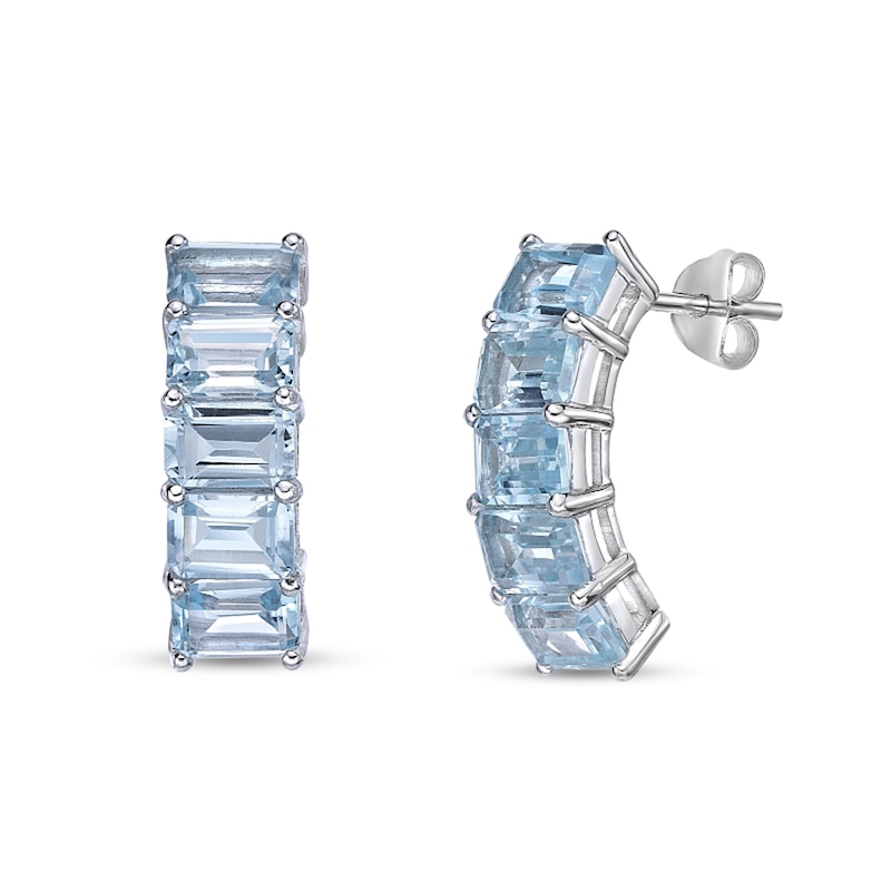 Main Image 1 of Emerald-Cut Sky Blue Topaz Five Stone Curved Drop Earrings in Sterling Silver