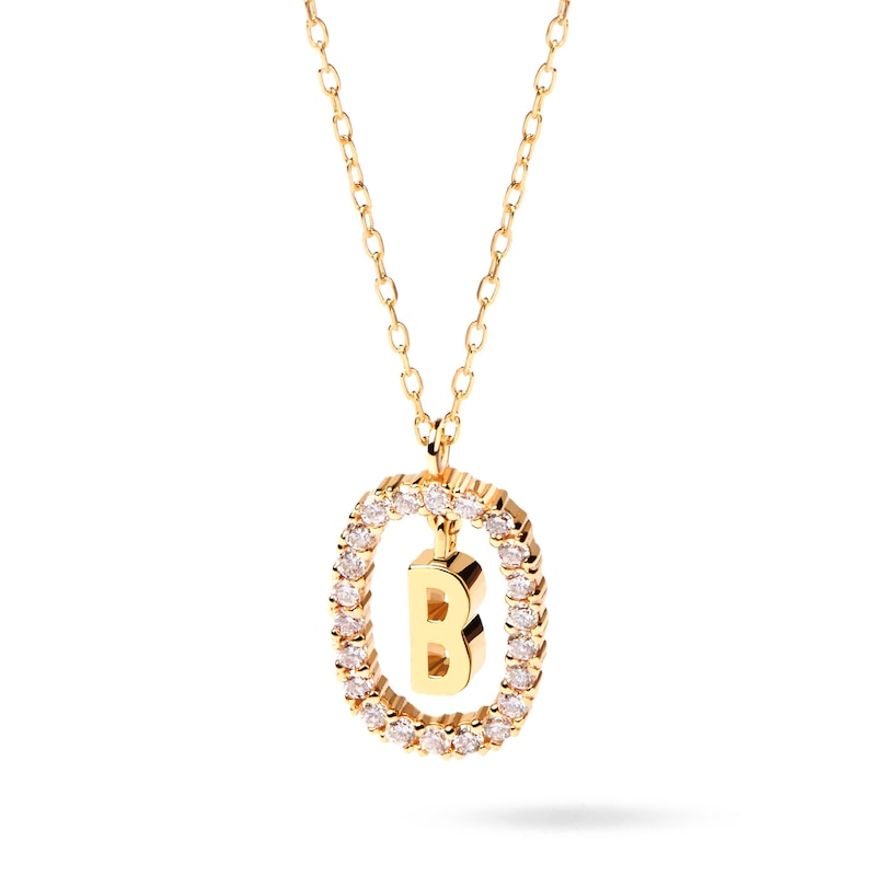 Main Image 1 of 1/4 CT. T.W. Lab-Grown Diamond Open Frame "B" Initial Pendant in 14K Gold - 19.5"