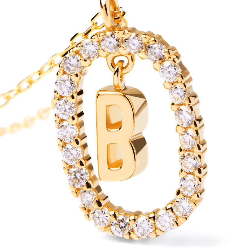 Main Image 4 of 1/4 CT. T.W. Lab-Grown Diamond Open Frame "B" Initial Pendant in 14K Gold - 19.5"