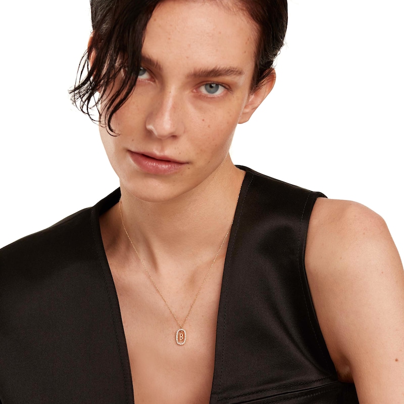 Main Image 5 of 1/4 CT. T.W. Lab-Grown Diamond Open Frame "B" Initial Pendant in 14K Gold - 19.5"