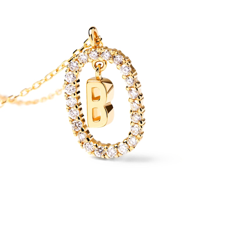 Main Image 6 of 1/4 CT. T.W. Lab-Grown Diamond Open Frame "B" Initial Pendant in 14K Gold - 19.5"