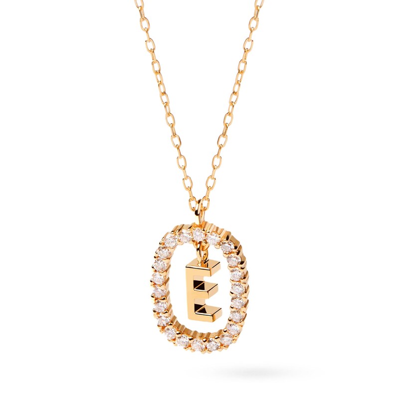Main Image 1 of 1/4 CT. T.W. Lab-Grown Diamond Open Frame "E" Initial Pendant in 14K Gold - 19.5"