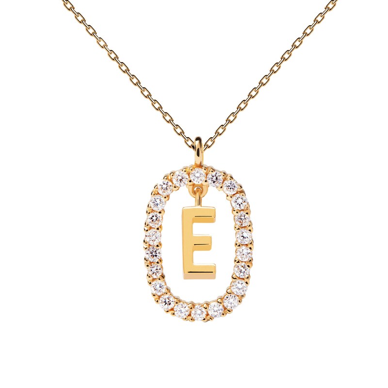 Main Image 3 of 1/4 CT. T.W. Lab-Grown Diamond Open Frame "E" Initial Pendant in 14K Gold - 19.5"