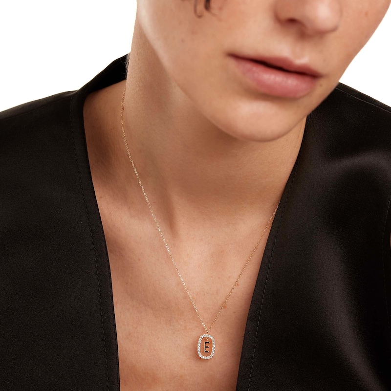 Main Image 4 of 1/4 CT. T.W. Lab-Grown Diamond Open Frame "E" Initial Pendant in 14K Gold - 19.5"