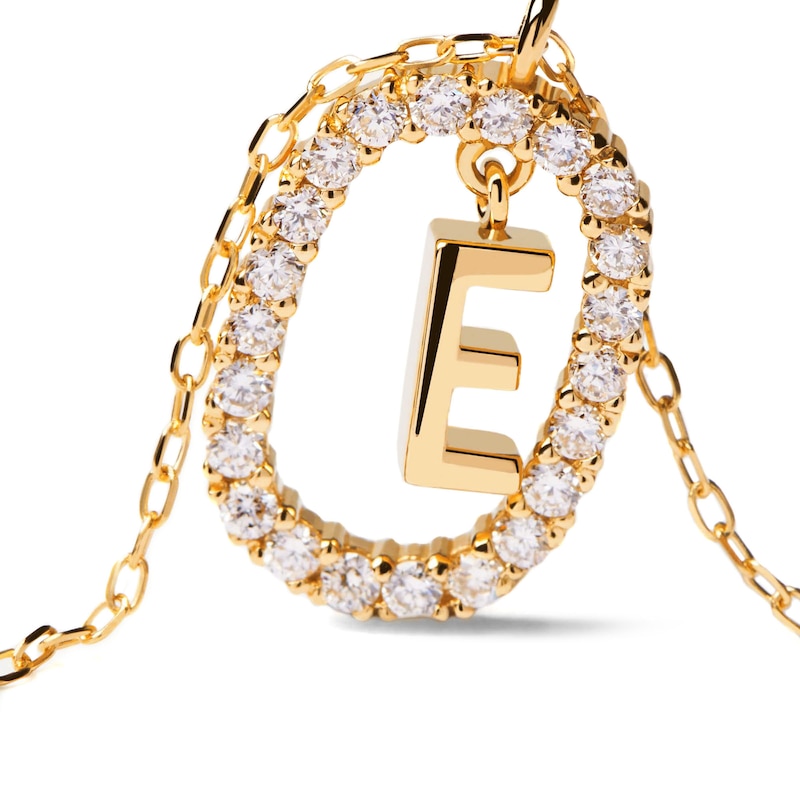 Main Image 5 of 1/4 CT. T.W. Lab-Grown Diamond Open Frame "E" Initial Pendant in 14K Gold - 19.5"