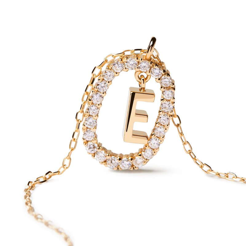 Main Image 6 of 1/4 CT. T.W. Lab-Grown Diamond Open Frame "E" Initial Pendant in 14K Gold - 19.5"