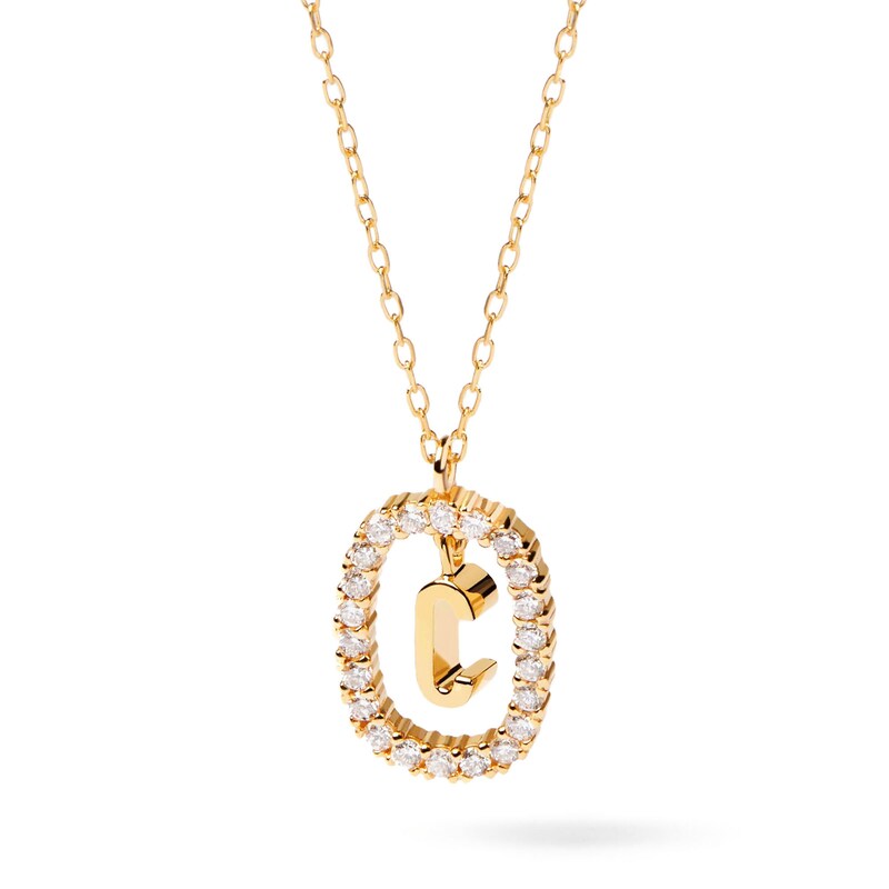 Main Image 1 of 1/4 CT. T.W. Lab-Grown Diamond Open Frame "C" Initial Pendant in 14K Gold - 19.5"