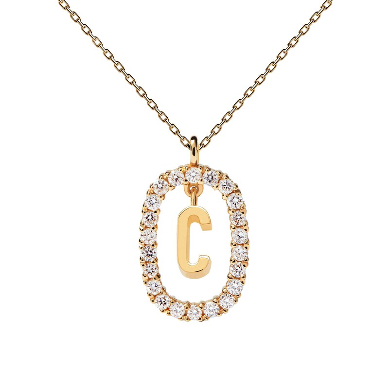 Main Image 3 of 1/4 CT. T.W. Lab-Grown Diamond Open Frame "C" Initial Pendant in 14K Gold - 19.5"