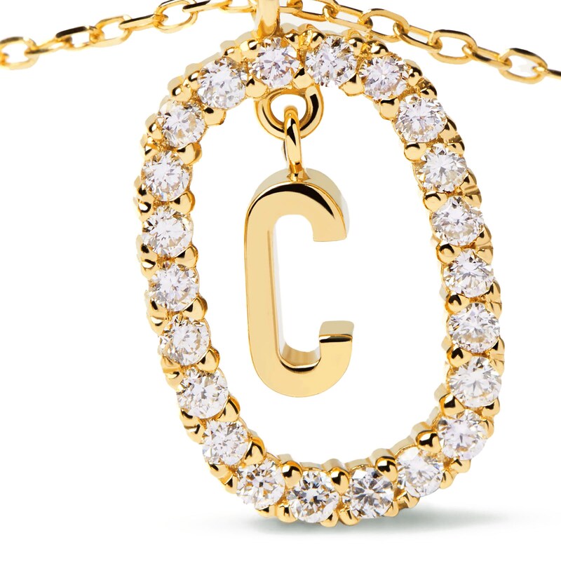 Main Image 4 of 1/4 CT. T.W. Lab-Grown Diamond Open Frame "C" Initial Pendant in 14K Gold - 19.5"