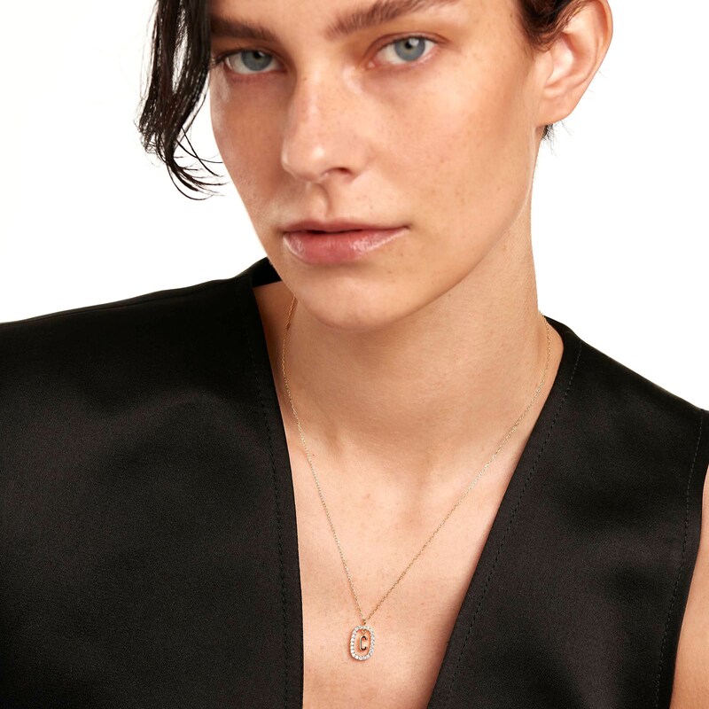 Main Image 6 of 1/4 CT. T.W. Lab-Grown Diamond Open Frame "C" Initial Pendant in 14K Gold - 19.5"