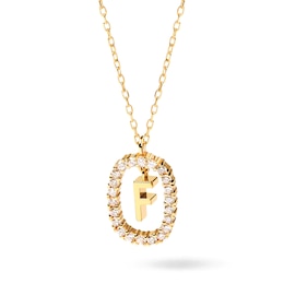 1/4 CT. T.W. Lab-Created Diamond Open Frame &quot;F&quot; Initial Pendant in 14K Gold - 19.5&quot;