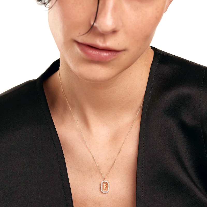 Main Image 2 of 1/4 CT. T.W. Lab-Grown Diamond Open Frame "F" Initial Pendant in 14K Gold - 19.5"