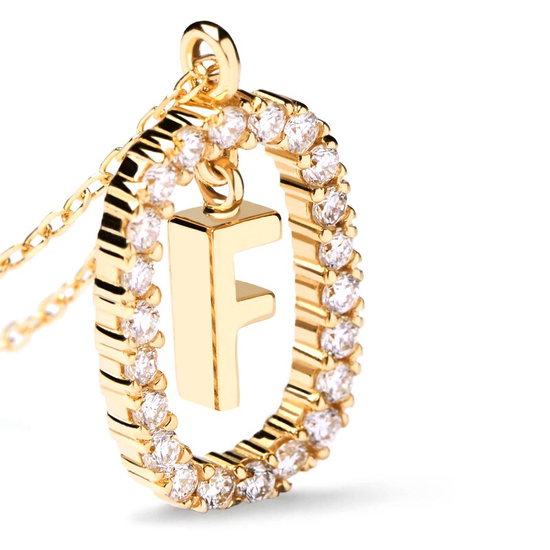 Main Image 4 of 1/4 CT. T.W. Lab-Grown Diamond Open Frame "F" Initial Pendant in 14K Gold - 19.5"