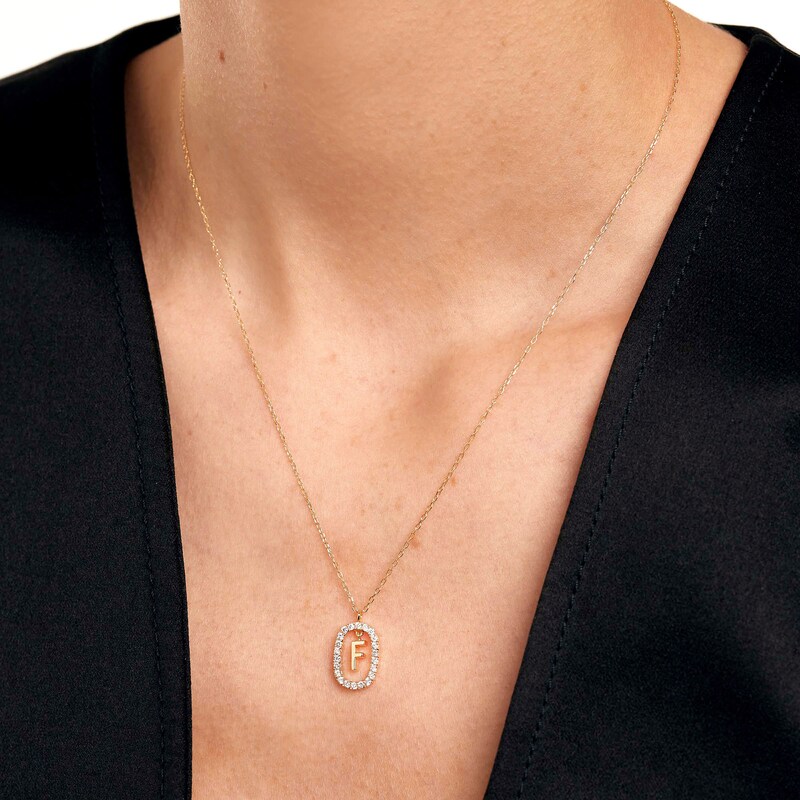 Main Image 5 of 1/4 CT. T.W. Lab-Grown Diamond Open Frame "F" Initial Pendant in 14K Gold - 19.5"