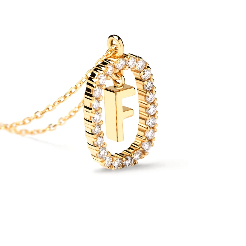Main Image 6 of 1/4 CT. T.W. Lab-Grown Diamond Open Frame "F" Initial Pendant in 14K Gold - 19.5"